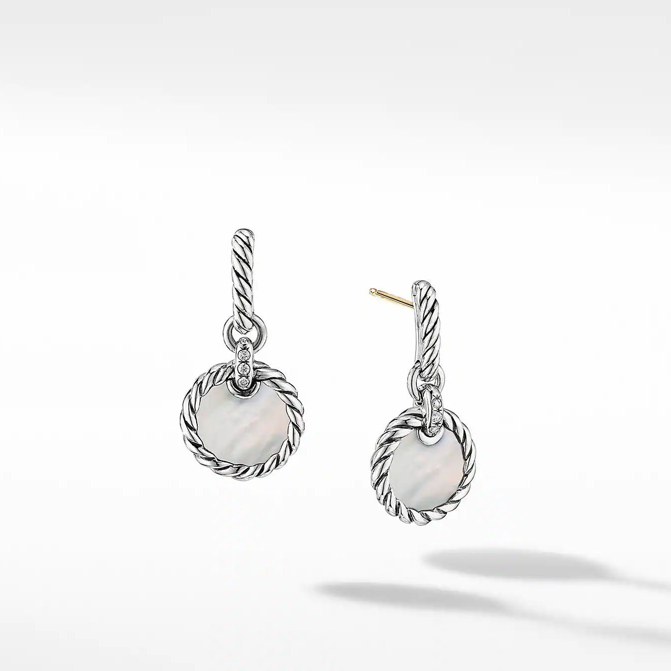DY Elements Drop Earrings with Mother-of-Pearl in Sterling Silver with Diamonds