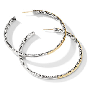 Yellow Gold and Silver Cable Hoop Earrings by David Yurman
