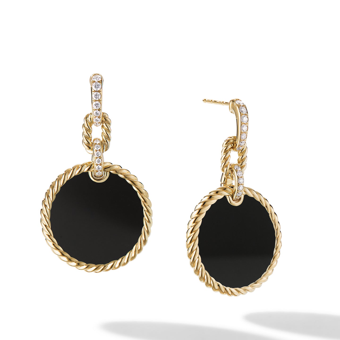 DY Elements® Drop Earrings in 18K Yellow Gold with Black Onyx and Pavé Diamonds