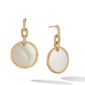 DY Elements® Drop Earrings in 18K Yellow Gold with Mother of Pearl and Pavé Diamonds