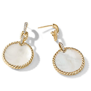 DY Elements® Drop Earrings in 18K Yellow Gold with Mother of Pearl and Pavé Diamonds