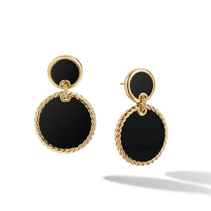 DY Elements® Double Drop Earrings in 18K Yellow Gold with Black Onyx