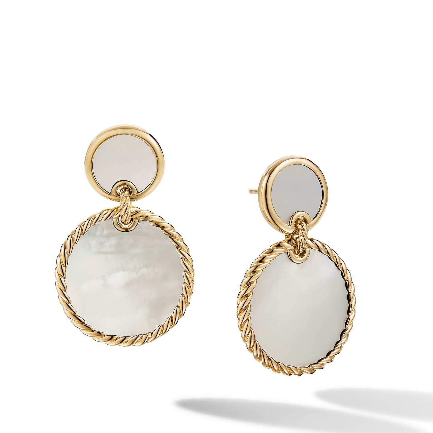 DY Elements® Double Drop Earrings in 18K Yellow Gold with Mother of Pearl
