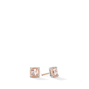 Petite Chatelaine Stud Earrings with Morganite, 18K Rose Gold Bezel and Pavé Diamonds