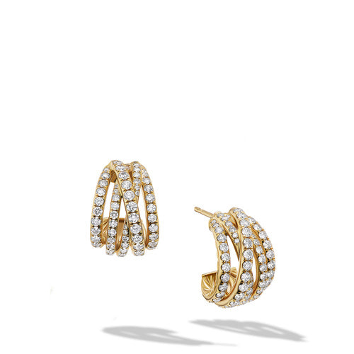 Pavé Crossover Shrimp Earrings in 18K Yellow Gold with Diamonds