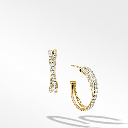 David Yurman Pavé Crossover Hoop Earrings in 18K Yellow Gold with Diamonds