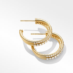 David Yurman Diamond Hoop Earrings in 18K Yellow Gold