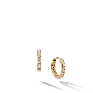 Sculpted Cable Huggie Hoop Earrings in 18K Yellow Gold with Pavé Diamonds