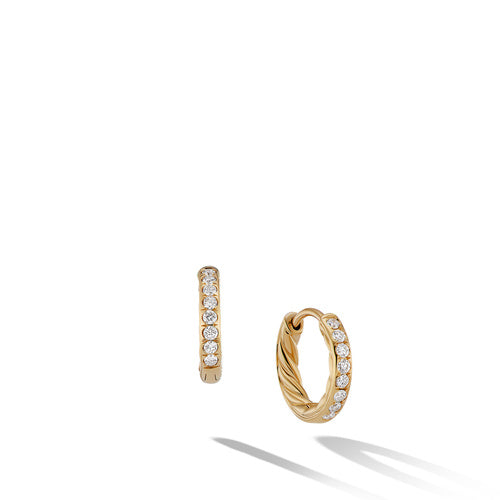 Sculpted Cable Huggie Hoop Earrings in 18K Yellow Gold with Pavé Diamonds