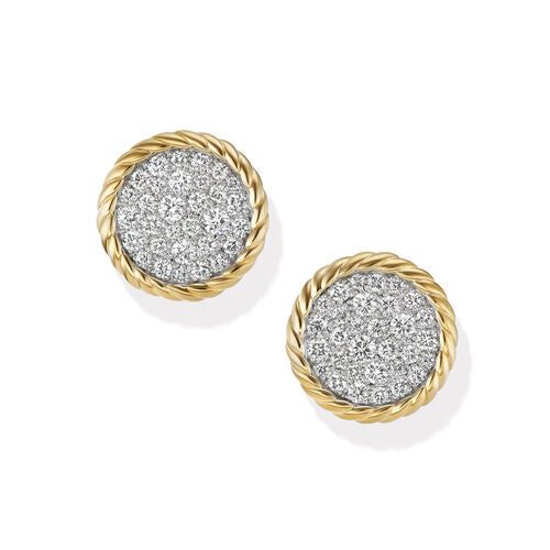 DY Elements Button Stud Earrings in 18K Yellow Gold with Pavé Diamonds