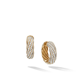 Cable Edge Hoop Earrings in Recycled 18K Yellow Gold with Pavé Diamonds