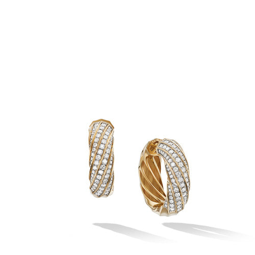 Cable Edge Hoop Earrings in Recycled 18K Yellow Gold with Pavé Diamonds