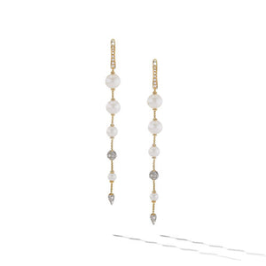 Pearl and Pavé Drop Earrings in 18K Yellow Gold with Diamonds