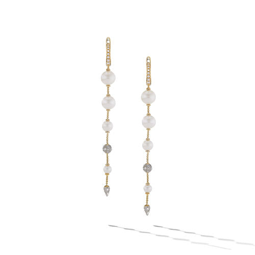 Pearl and Pavé Drop Earrings in 18K Yellow Gold with Diamonds