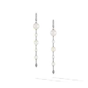 Pearl and Pavé Drop Earrings in Sterling Silver with Diamonds
