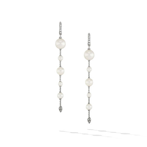 Pearl and Pavé Drop Earrings in Sterling Silver with Diamonds