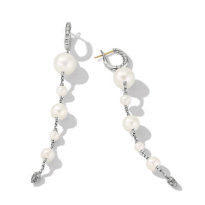 Pearl and Pavé Drop Earrings in Sterling Silver with Diamonds