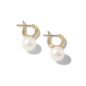 Pearl and Pavé Drop Earrings in 18K Yellow Gold with Diamonds