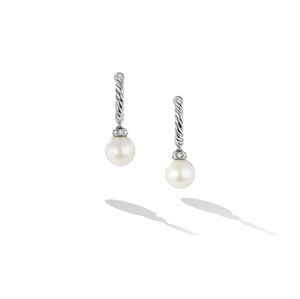 Pearl and Pavé Solari Drop Earrings in Sterling Silver with Diamonds
