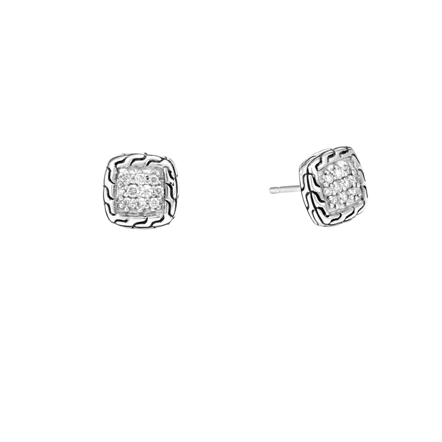 John Hardy Classic Chain Sterling Silver Diamond Pavé Stud Earrings