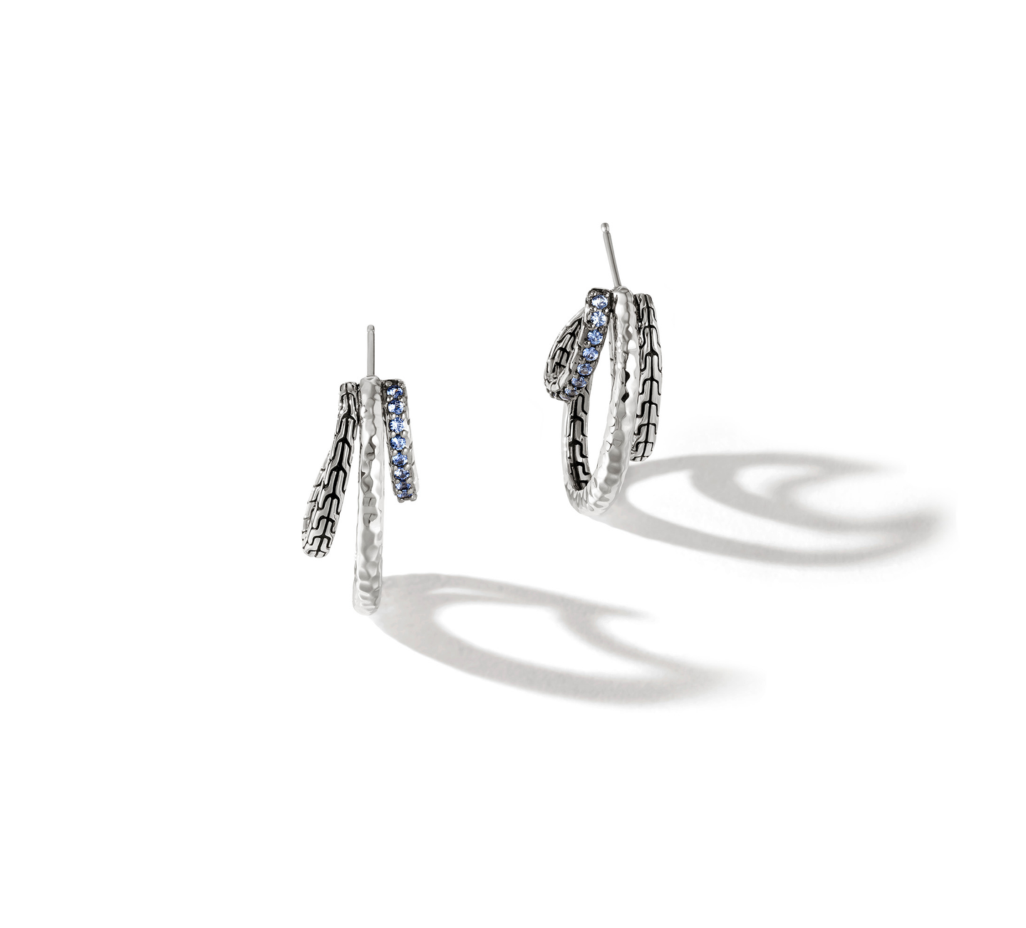 John Hardy Hammered Silver Earrings with Blue Sapphire