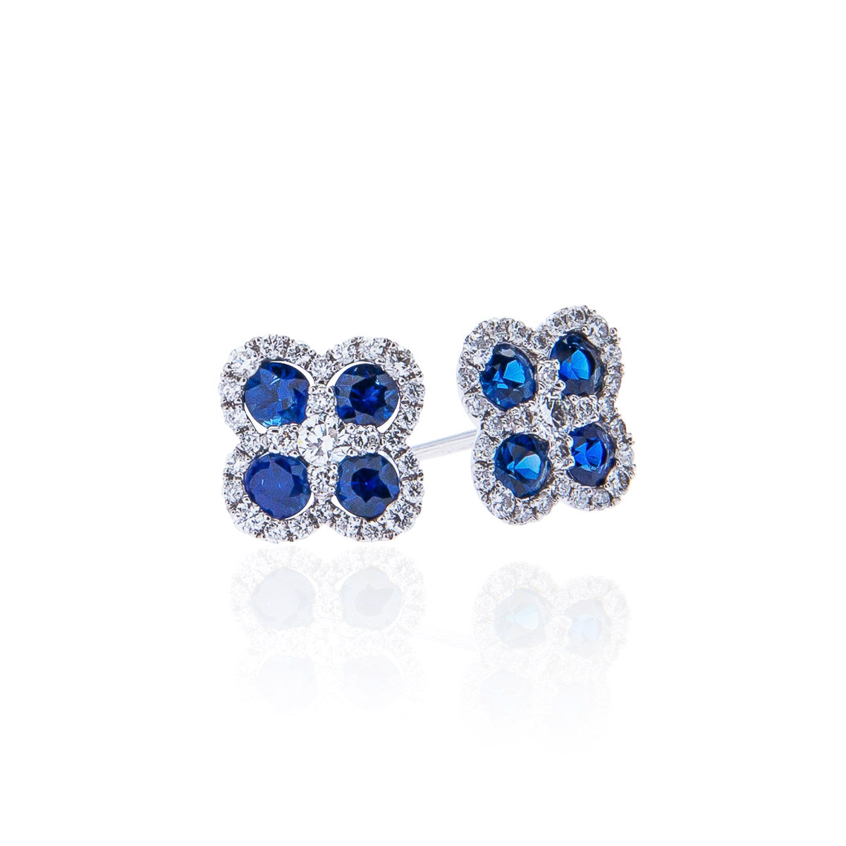 Sabel Collection 14K White Gold Sapphire and Diamond Clover Stud Earrings