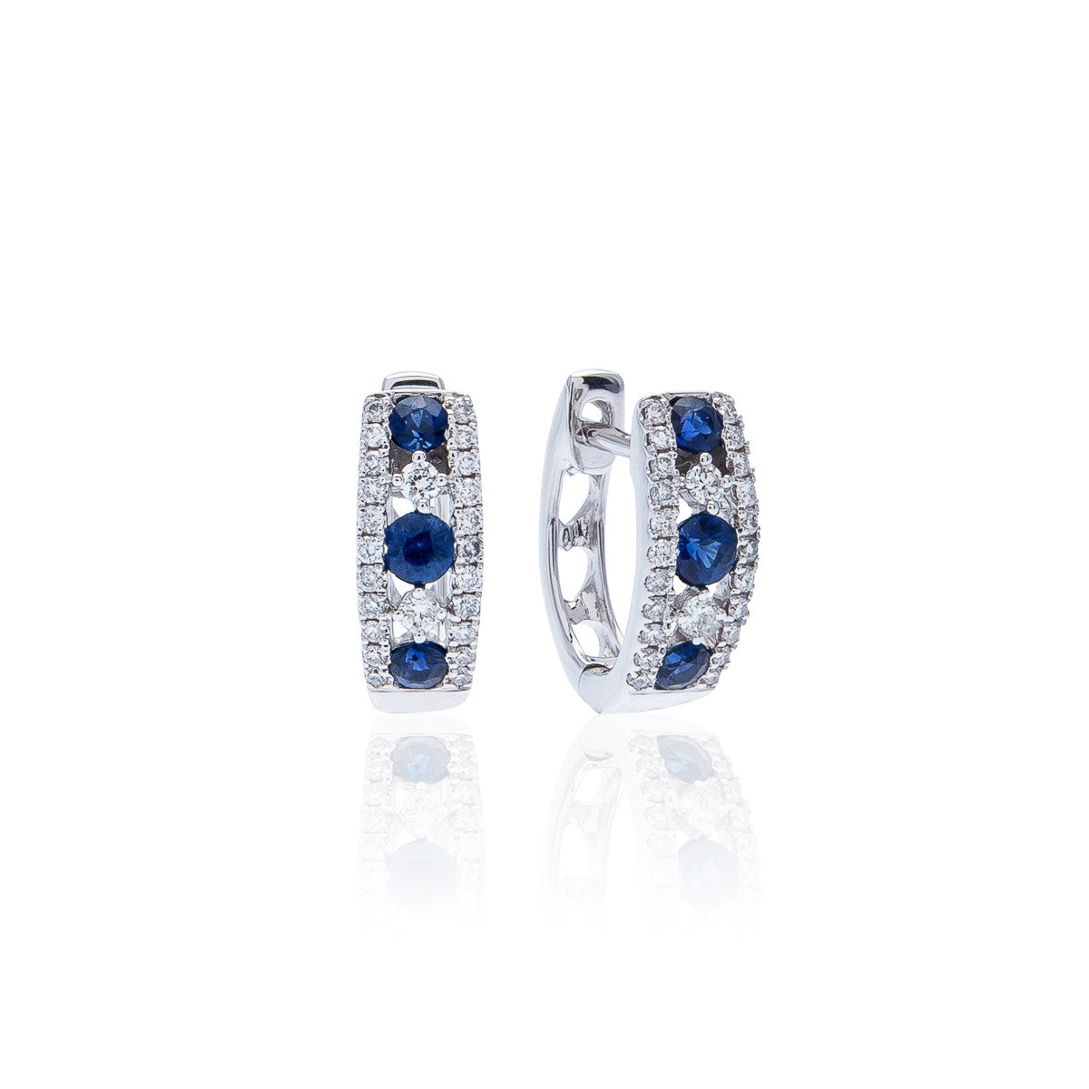 Sabel Collection 14K White Gold Sapphire and Diamond Hoop Earrings