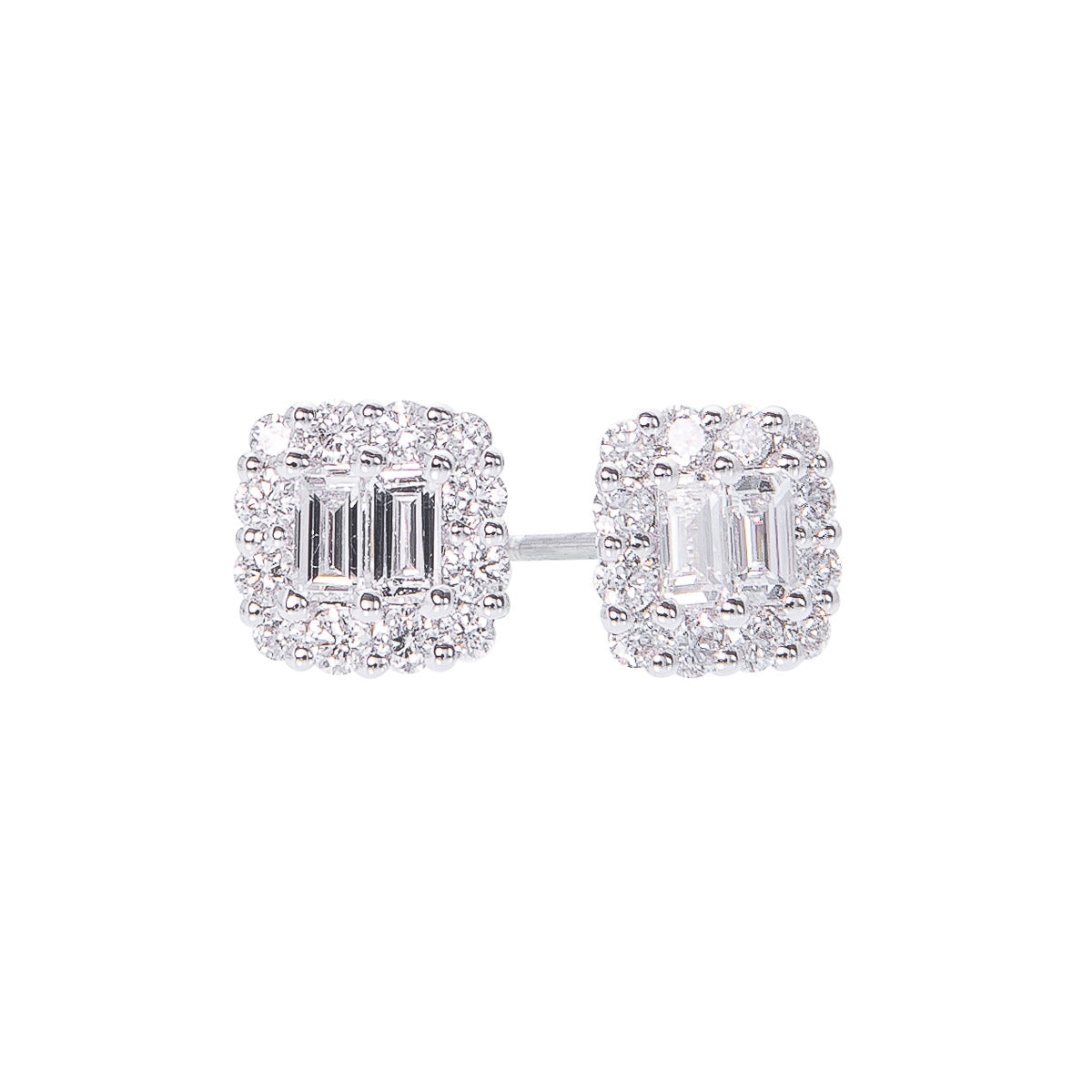 Sabel Collection 14K White Gold Baguette and Round Diamond Stud Earrings