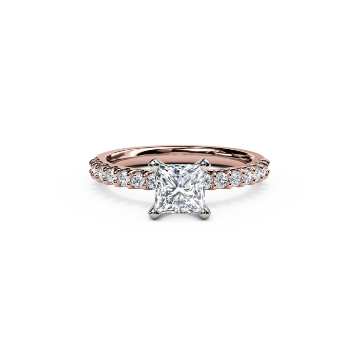 The Studio Collection Princess Cut Center Diamond and Diamond Shank Engagement Ring