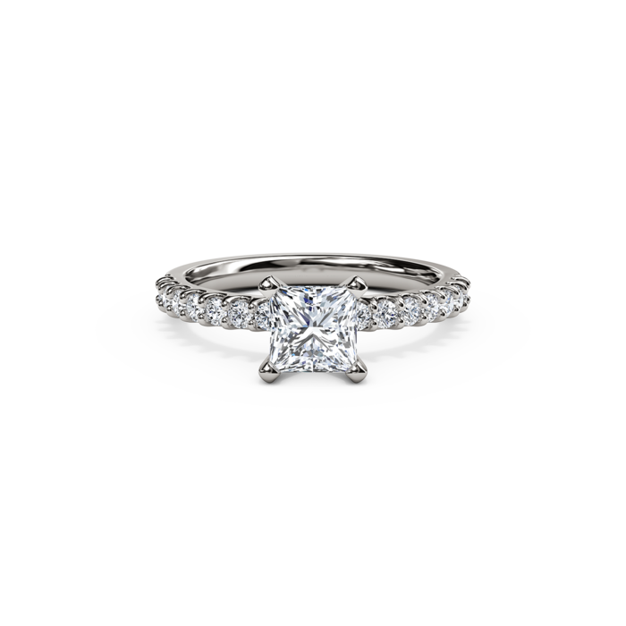 The Studio Collection Princess Cut Center Diamond and Diamond Shank Engagement Ring