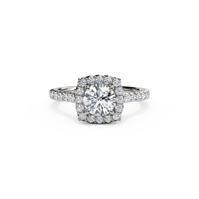 Round Center Diamond with Cushion Halo Engagement Ring