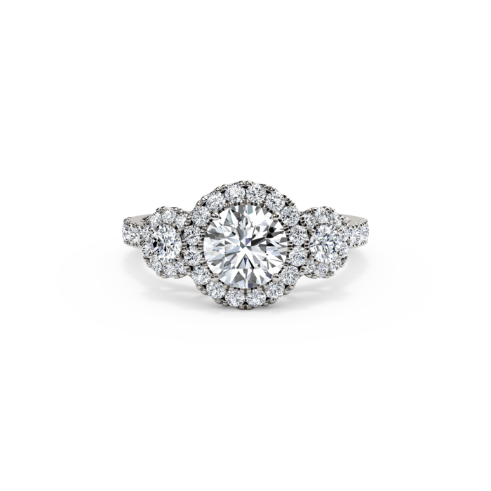 The Studio Collection Round Diamond Halo Three Stone Engagement Ring