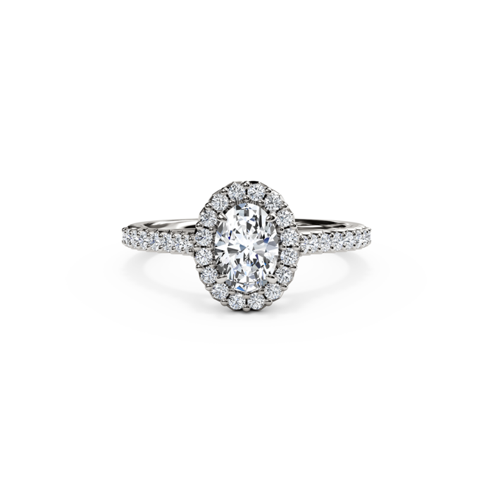 The Studio Collection Oval Diamond Halo and Diamond Shank Engagement Ring