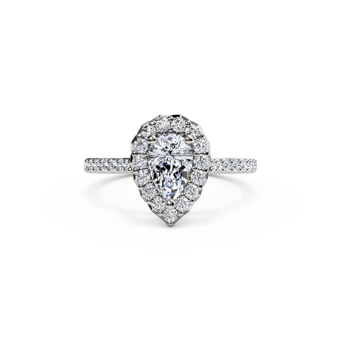 The Studio Collection Pear Shape Diamond Halo and Diamond Shank Engagement Ring