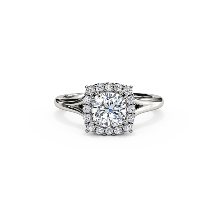 The Studio Collection Cushion Diamond Halo and Classic Shank Engagement Ring
