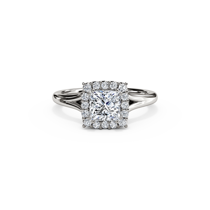 The Studio Collection Princess Cut Diamond Halo and Classic Shank Engagement Ring