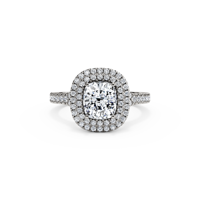 The Studio Collection Cushion Cut Center Diamond and Diamond Double Halo Engagement Ring