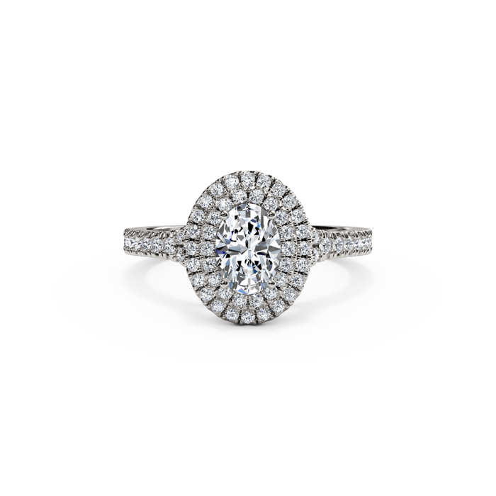 The Studio Collection Oval Center Diamond and Diamond Double Halo Engagement Ring