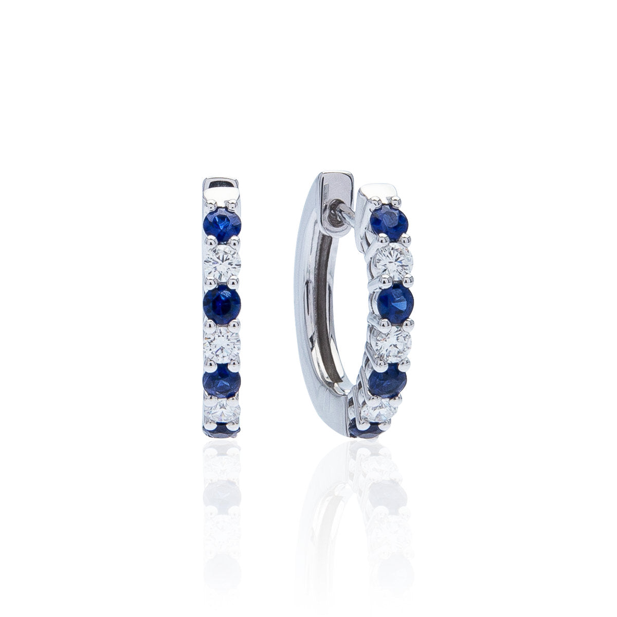 Sabel Collection 14K White Gold Sapphire and Diamond Huggie Hoop Earrings