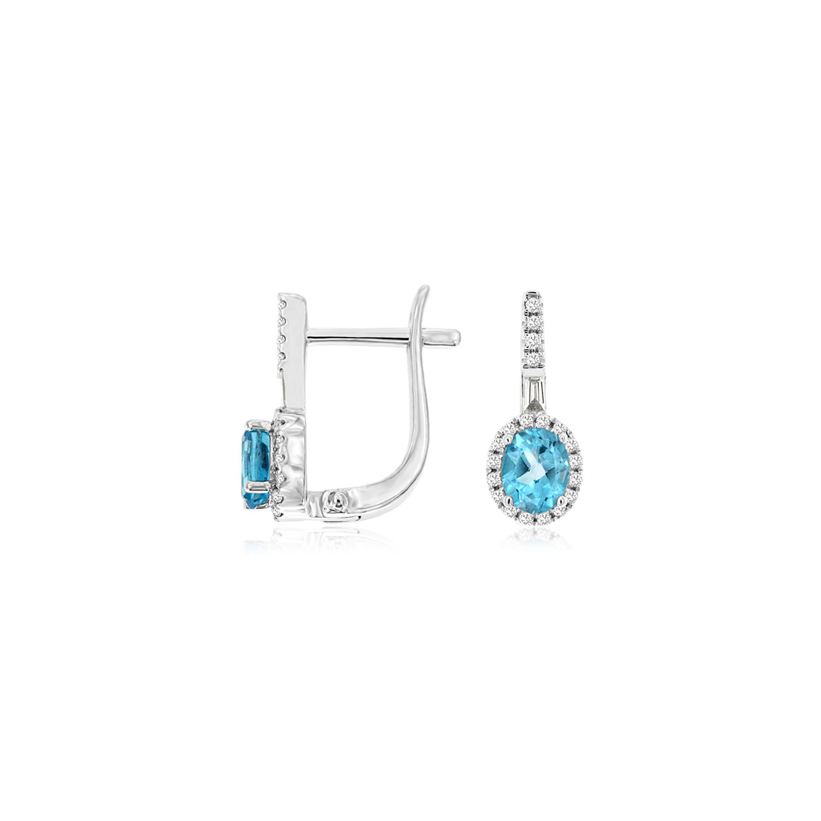 Sabel Collection 14K White Gold Oval Blue Topaz and Diamond Earrings