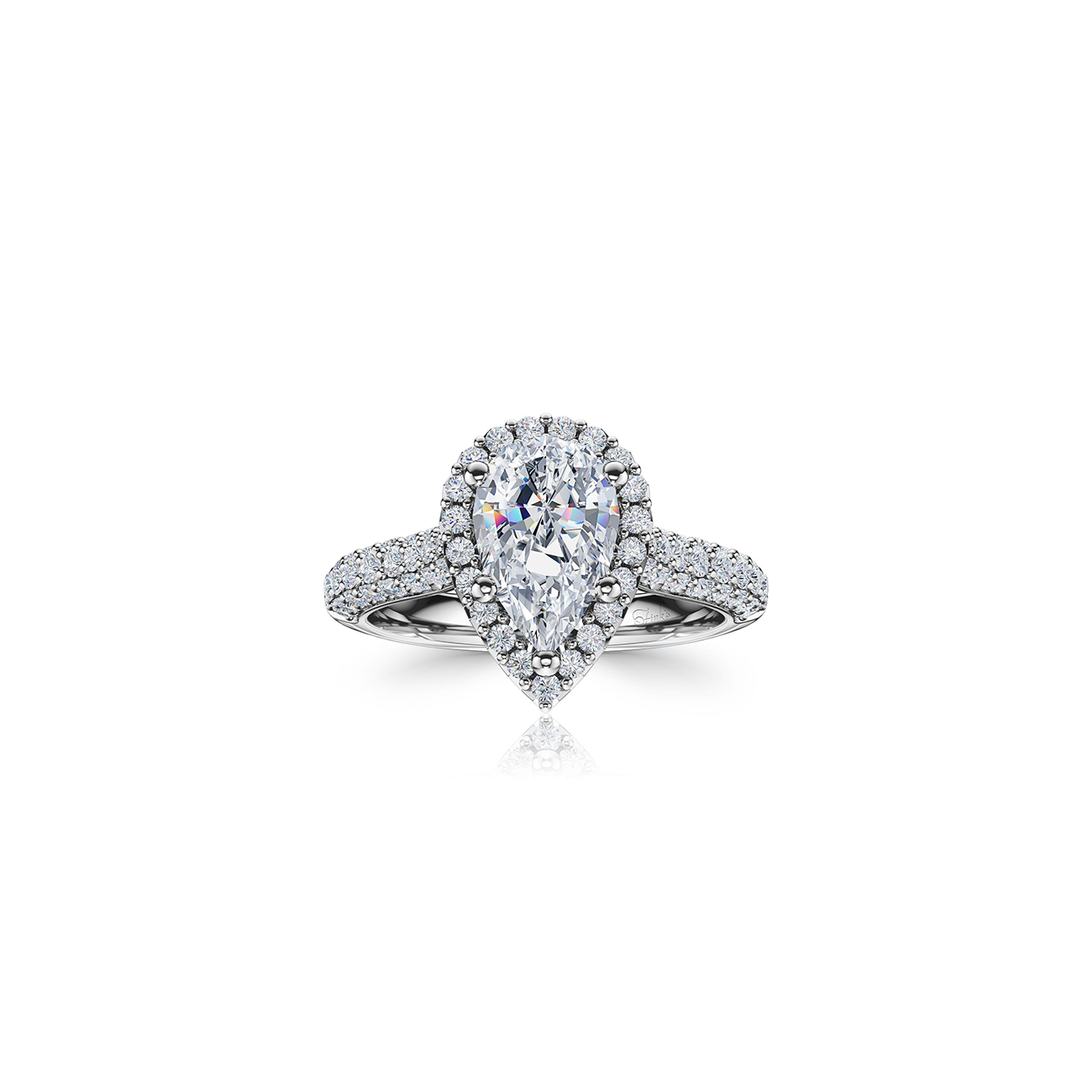 The Studio Collection Pear Shape Diamond Halo Pavé Shank Engagement Ring