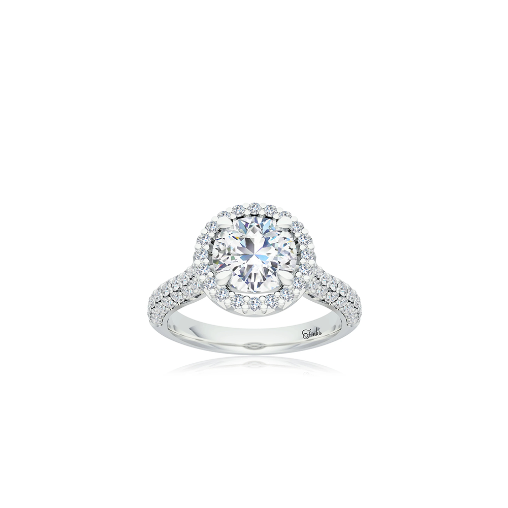 The Studio Collection Round Diamond Halo Pavé Shank Engagement Ring