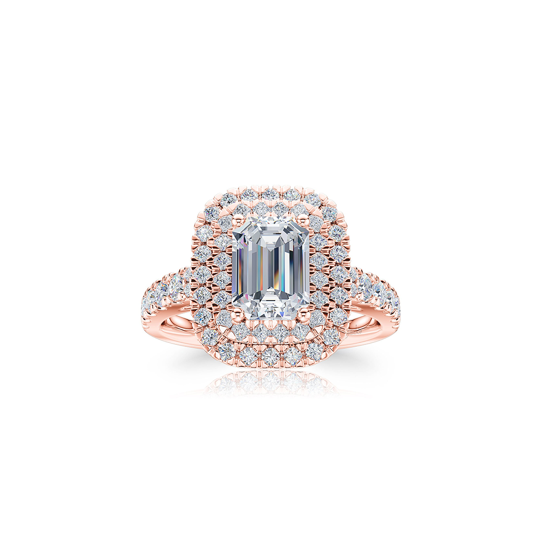 The Studio Collection Emerald Cut Diamond Double Halo Engagement Ring