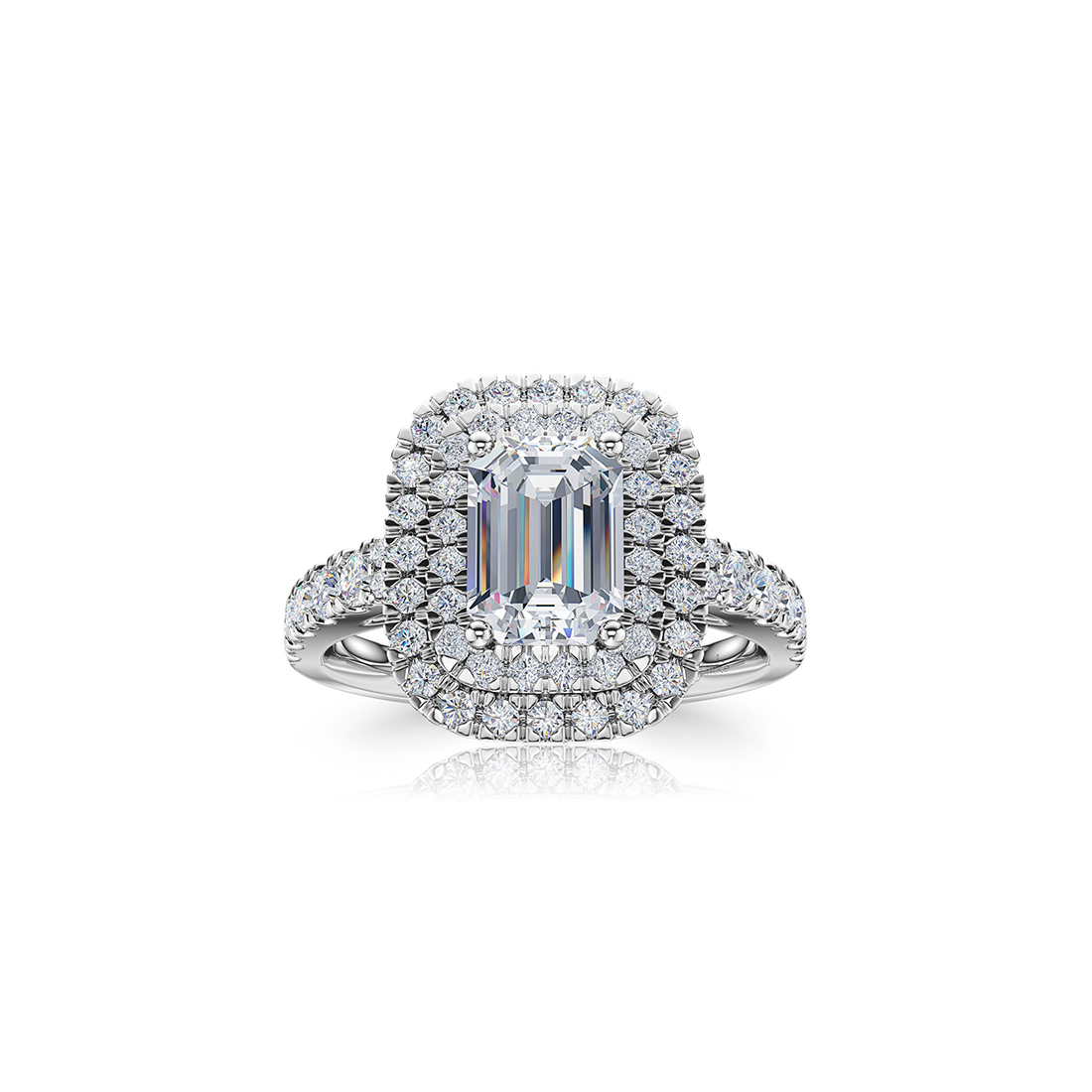 The Studio Collection Emerald Cut Diamond Double Halo Engagement Ring