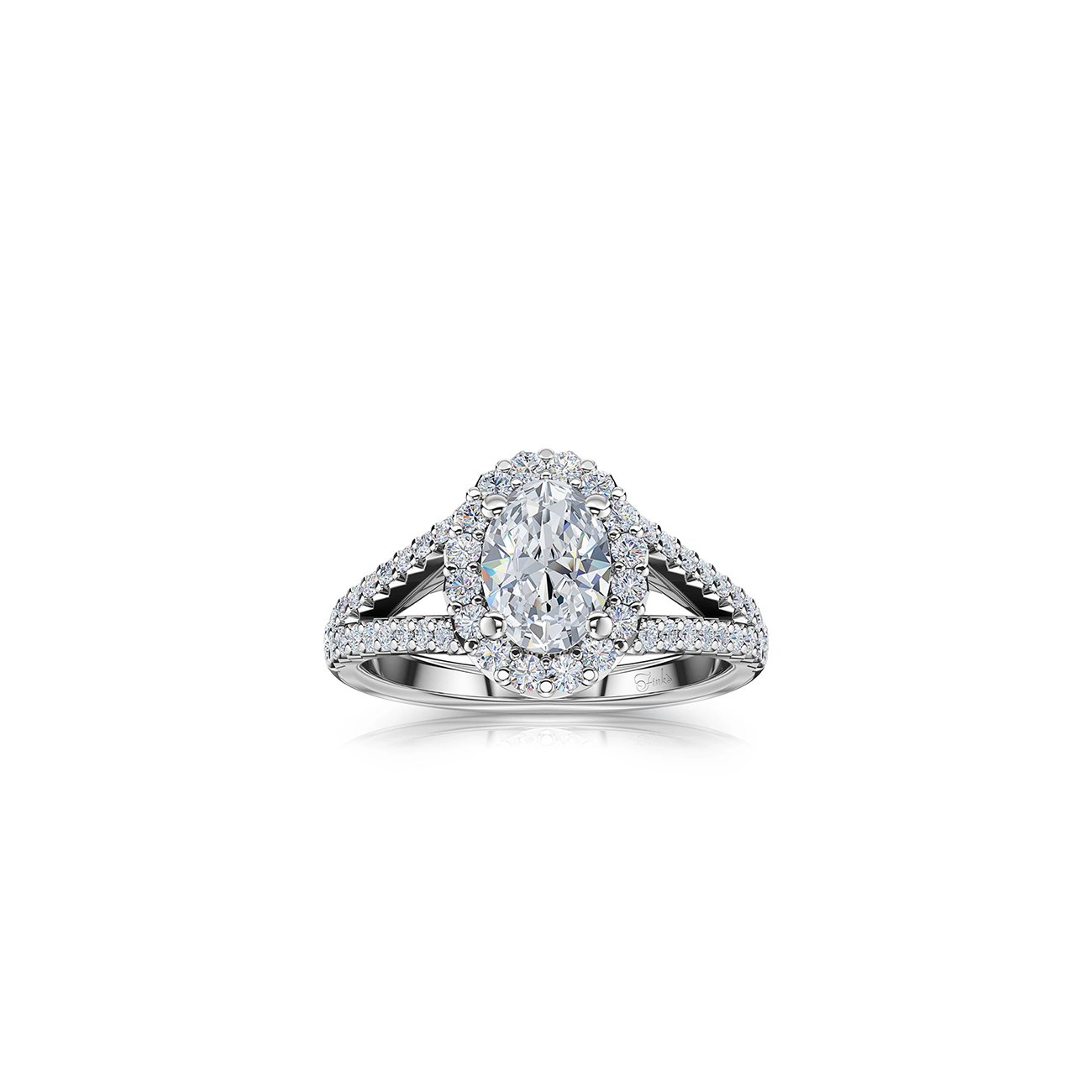 The Studio Collection Oval Diamond Halo Split Shank Engagement Ring