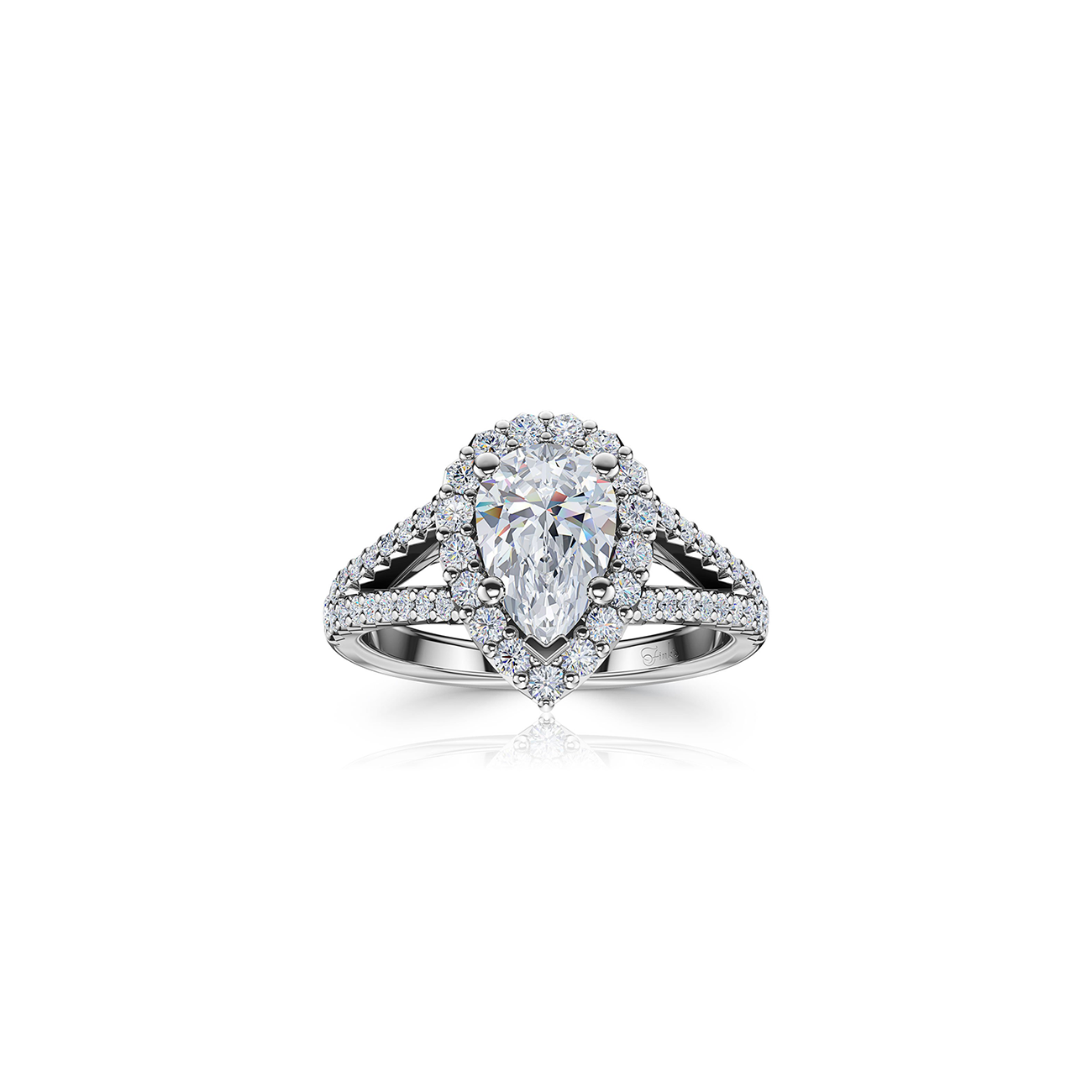 The Studio Collection Pear Shape Diamond Halo Split Shank Engagement Ring