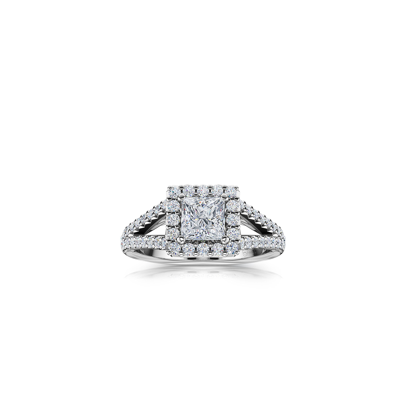The Studio Collection Princess Cut Diamond Halo Split Shank Engagement Ring