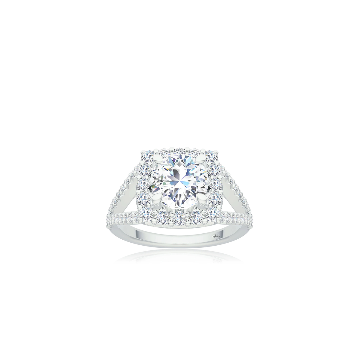 The Studio Collection Round Diamond Cushion Halo Split Shank Engagement Ring