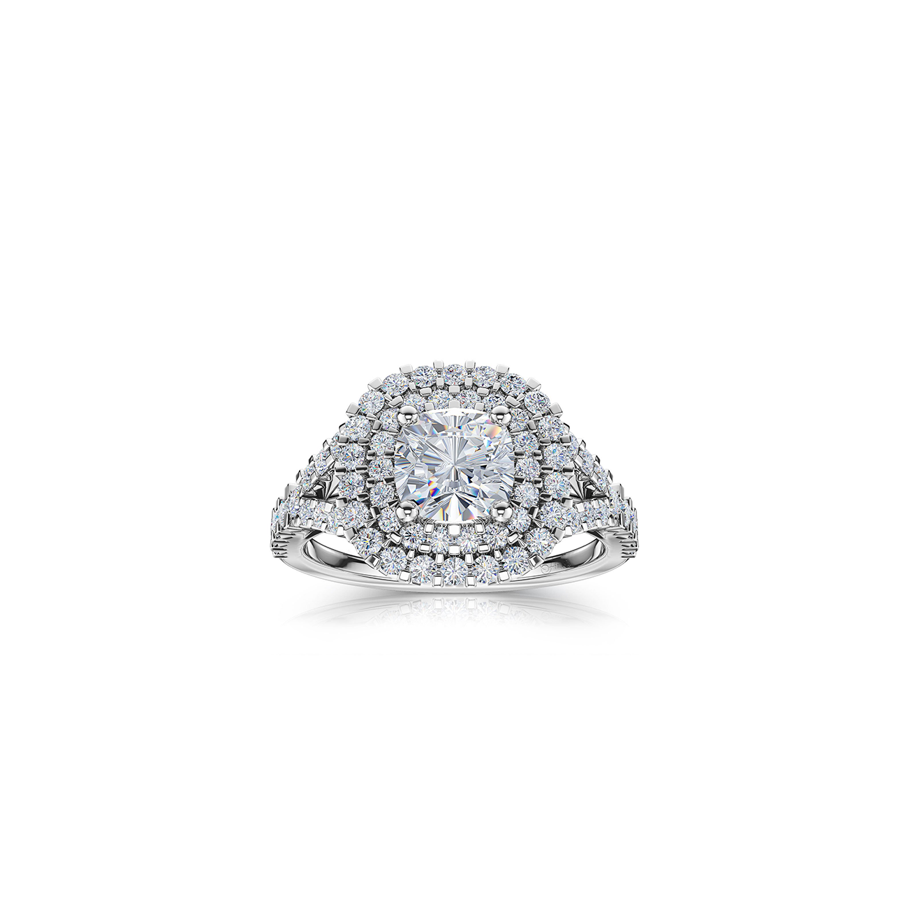 The Studio Collection Cushion Cut Diamond Double Halo Split Shank Engagement Ring