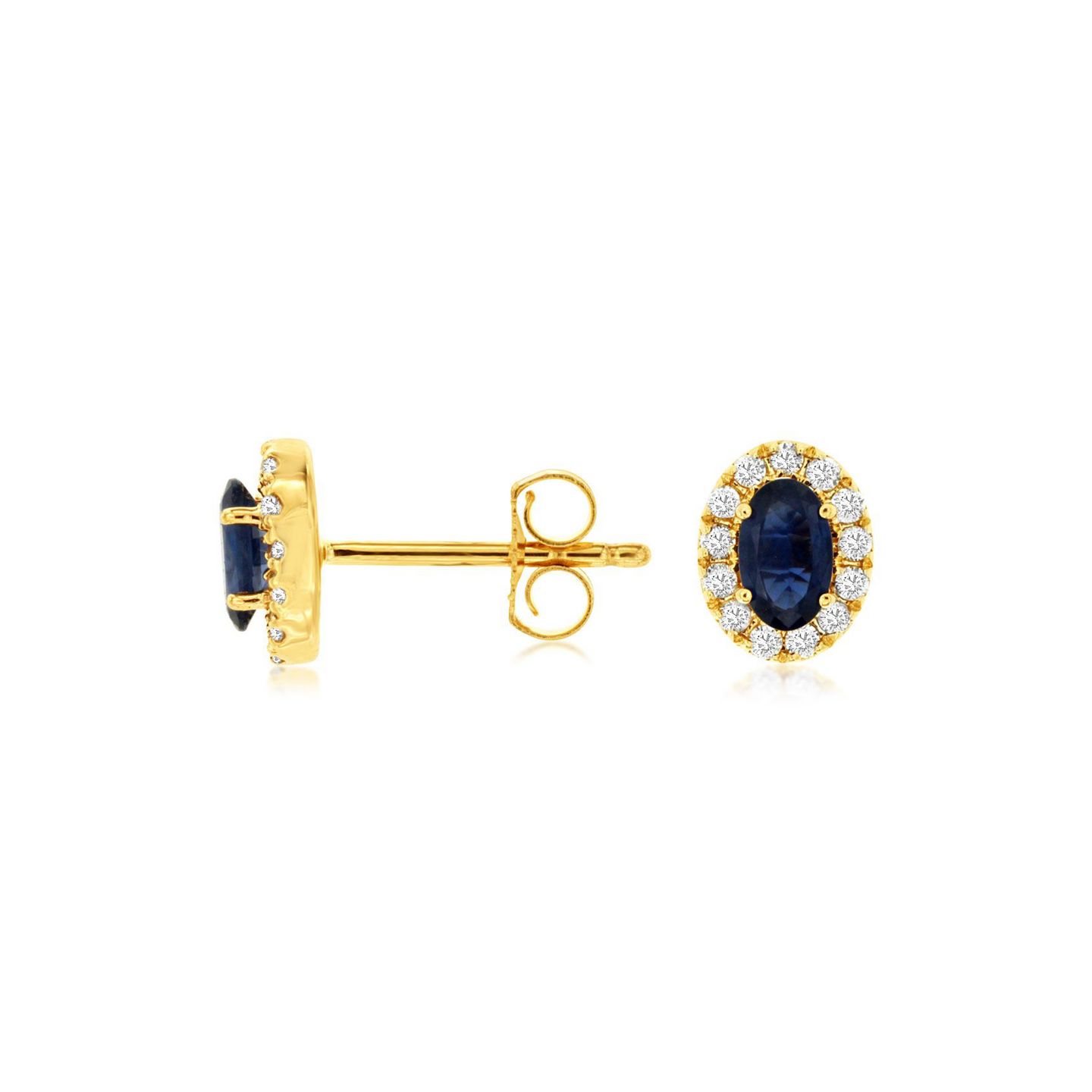 Sabel Collection 14K Yellow Gold Oval Sapphire and Halo Diamond Stud Earrings
